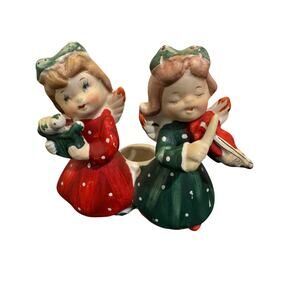 Vintage Commodore Japan Christmas Angel Candle Holder Figurine w/ instruments.